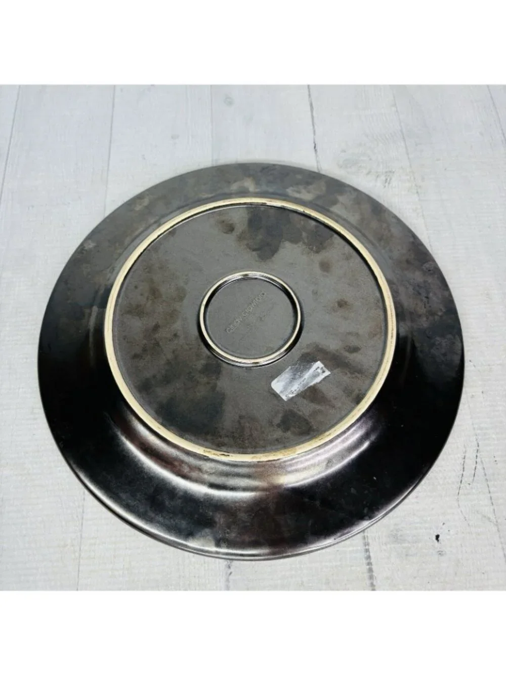 Cindy Crawford Metallic Bronze Hammer Rim Cream Ceramic Dinner Plates Set of 4